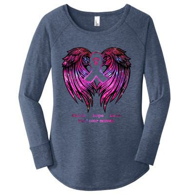 Breast Cancer Faith Hope Love Wings Great Gift Awareness (Back) Funny Gift Women's Perfect Tri Tunic Long Sleeve Shirt