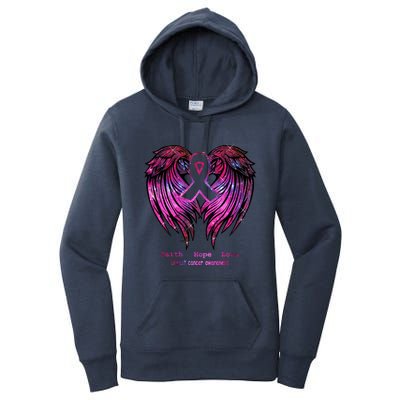 Breast Cancer Faith Hope Love Wings Great Gift Awareness (Back) Funny Gift Women's Pullover Hoodie