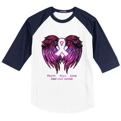 Breast Cancer Faith Hope Love Wings Great Gift Awareness (Back) Funny Gift Baseball Sleeve Shirt