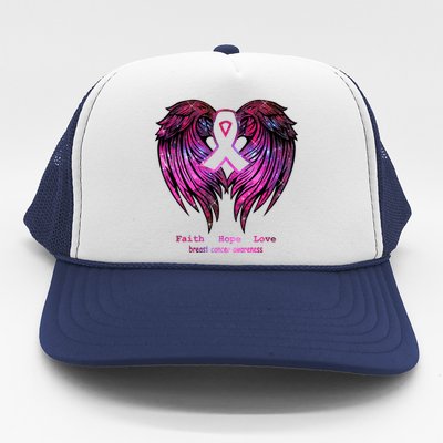 Breast Cancer Faith Hope Love Wings Great Gift Awareness (Back) Funny Gift Trucker Hat