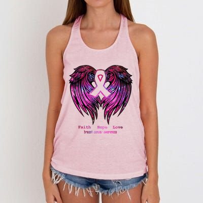 Breast Cancer Faith Hope Love Wings Great Gift Awareness (Back) Funny Gift Women's Knotted Racerback Tank