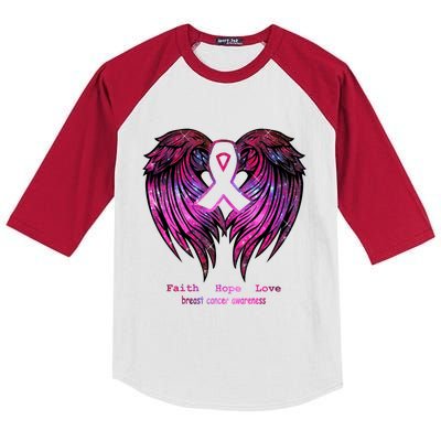 Breast Cancer Faith Hope Love Wings Great Gift Awareness (Back) Funny Gift Kids Colorblock Raglan Jersey