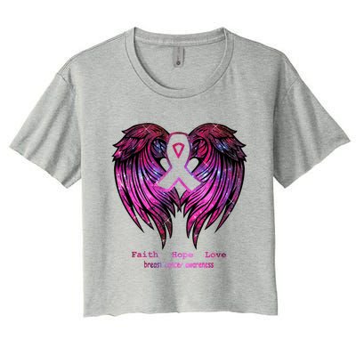 Breast Cancer Faith Hope Love Wings Great Gift Awareness (Back) Funny Gift Women's Crop Top Tee