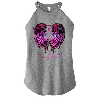 Breast Cancer Faith Hope Love Wings Great Gift Awareness (Back) Funny Gift Women's Perfect Tri Rocker Tank