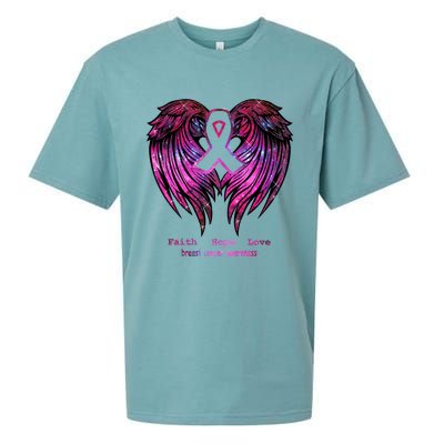 Breast Cancer Faith Hope Love Wings Great Gift Awareness (Back) Funny Gift Sueded Cloud Jersey T-Shirt