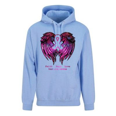 Breast Cancer Faith Hope Love Wings Great Gift Awareness (Back) Funny Gift Unisex Surf Hoodie