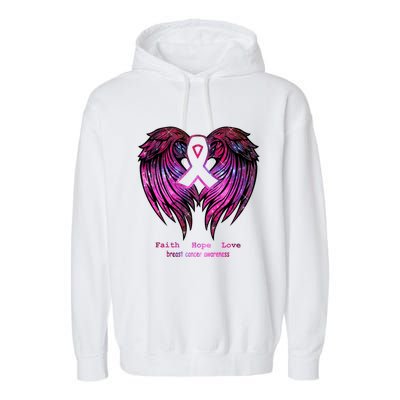 Breast Cancer Faith Hope Love Wings Great Gift Awareness (Back) Funny Gift Garment-Dyed Fleece Hoodie