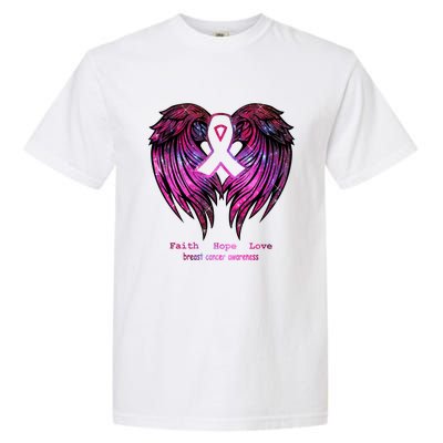 Breast Cancer Faith Hope Love Wings Great Gift Awareness (Back) Funny Gift Garment-Dyed Heavyweight T-Shirt