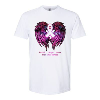 Breast Cancer Faith Hope Love Wings Great Gift Awareness (Back) Funny Gift Softstyle CVC T-Shirt