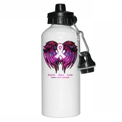 Breast Cancer Faith Hope Love Wings Great Gift Awareness (Back) Funny Gift Aluminum Water Bottle