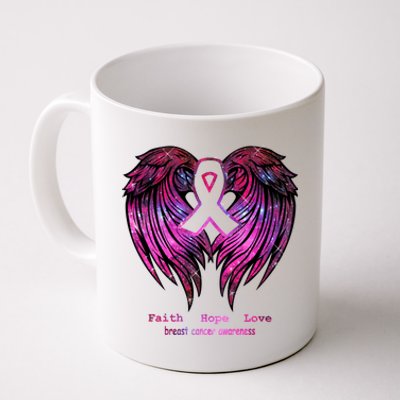 Breast Cancer Faith Hope Love Wings Great Gift Awareness (Back) Funny Gift Coffee Mug