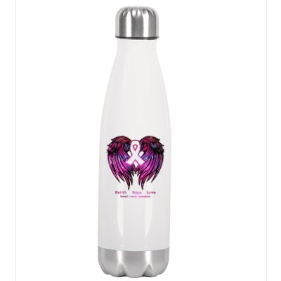 Breast Cancer Faith Hope Love Wings Great Gift Awareness (Back) Funny Gift Stainless Steel Insulated Water Bottle