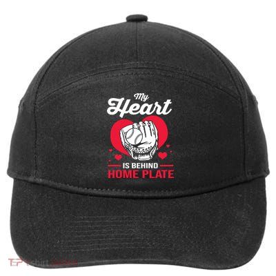 Baseball Catcher For Mom My Heart Is Behind Home Plate Funny Gift 7-Panel Snapback Hat