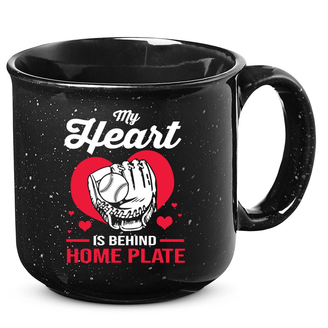 Baseball Catcher For Mom My Heart Is Behind Home Plate Funny Gift 15oz Campfire Ceramic Mug