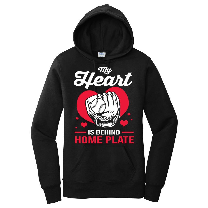 Baseball Catcher For Mom My Heart Is Behind Home Plate Funny Gift Women's Pullover Hoodie