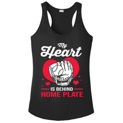 Baseball Catcher For Mom My Heart Is Behind Home Plate Funny Gift Ladies PosiCharge Competitor Racerback Tank
