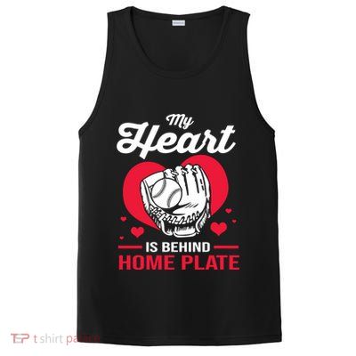 Baseball Catcher For Mom My Heart Is Behind Home Plate Funny Gift PosiCharge Competitor Tank