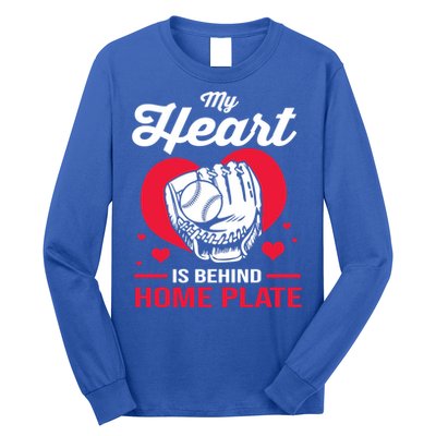 Baseball Catcher For Mom My Heart Is Behind Home Plate Funny Gift Long Sleeve Shirt