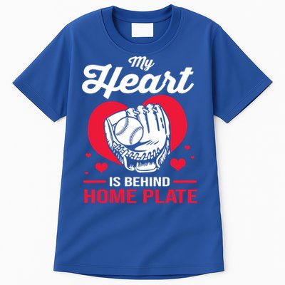 Baseball Catcher For Mom My Heart Is Behind Home Plate Funny Gift Tall T-Shirt