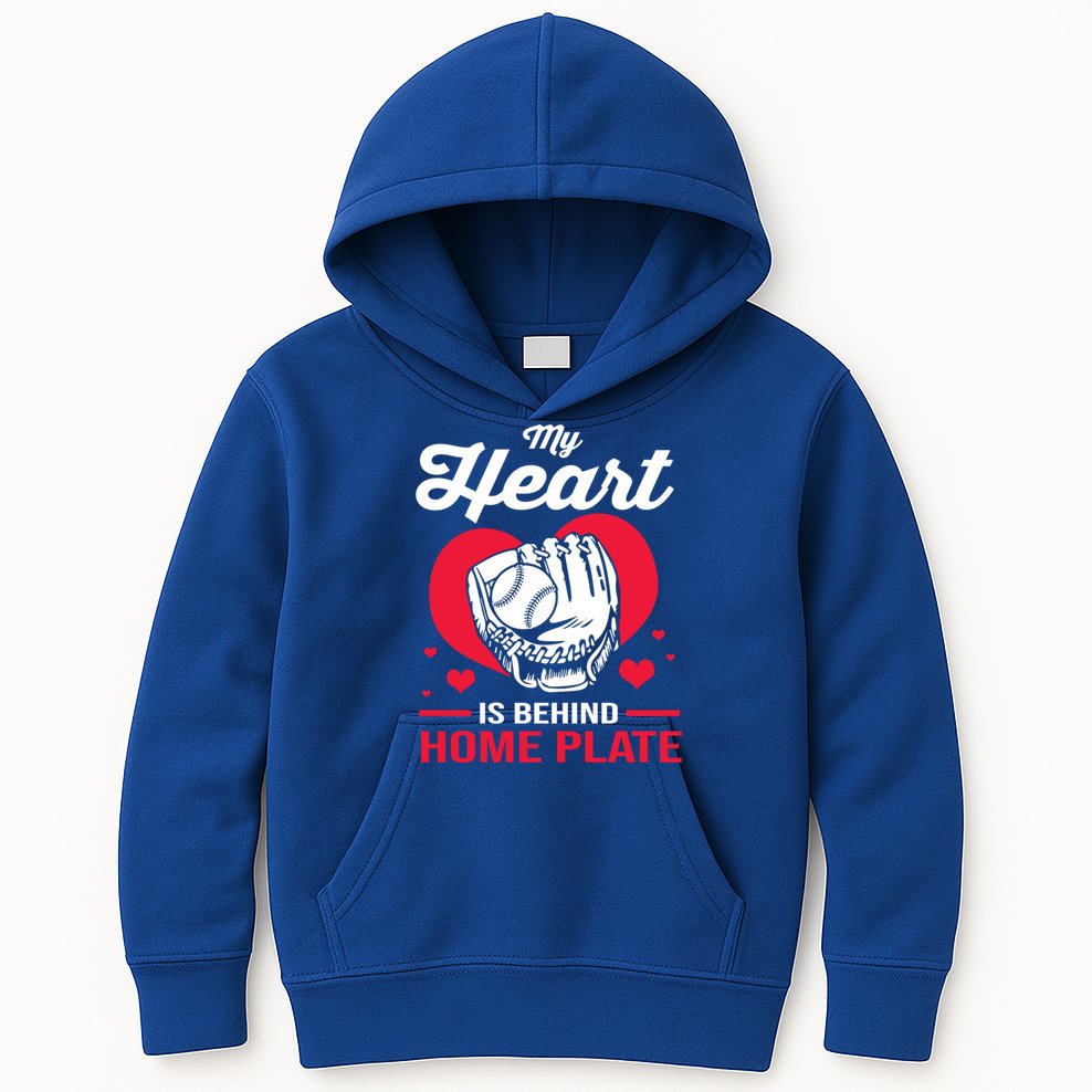 Baseball Catcher For Mom My Heart Is Behind Home Plate Funny Gift Kids Hoodie