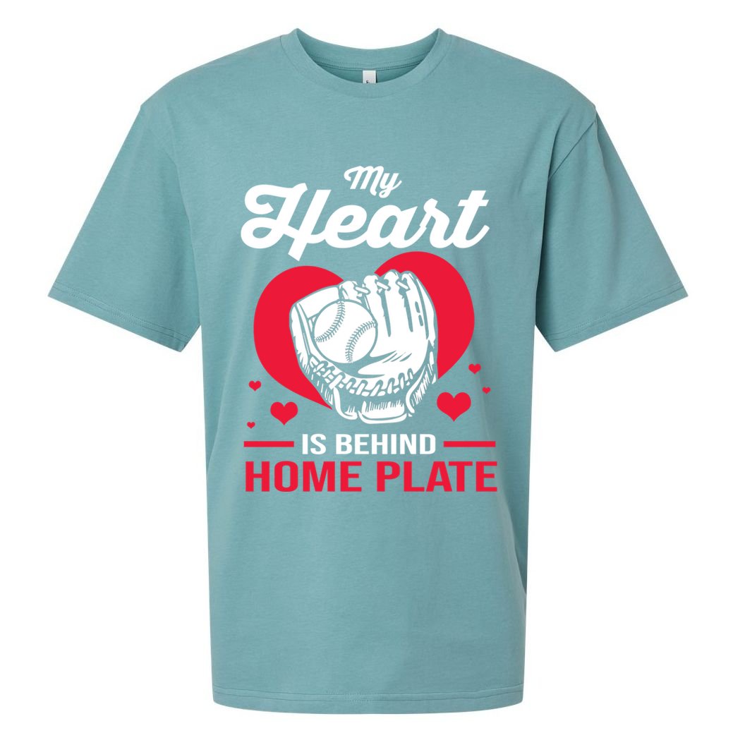 Baseball Catcher For Mom My Heart Is Behind Home Plate Funny Gift Sueded Cloud Jersey T-Shirt