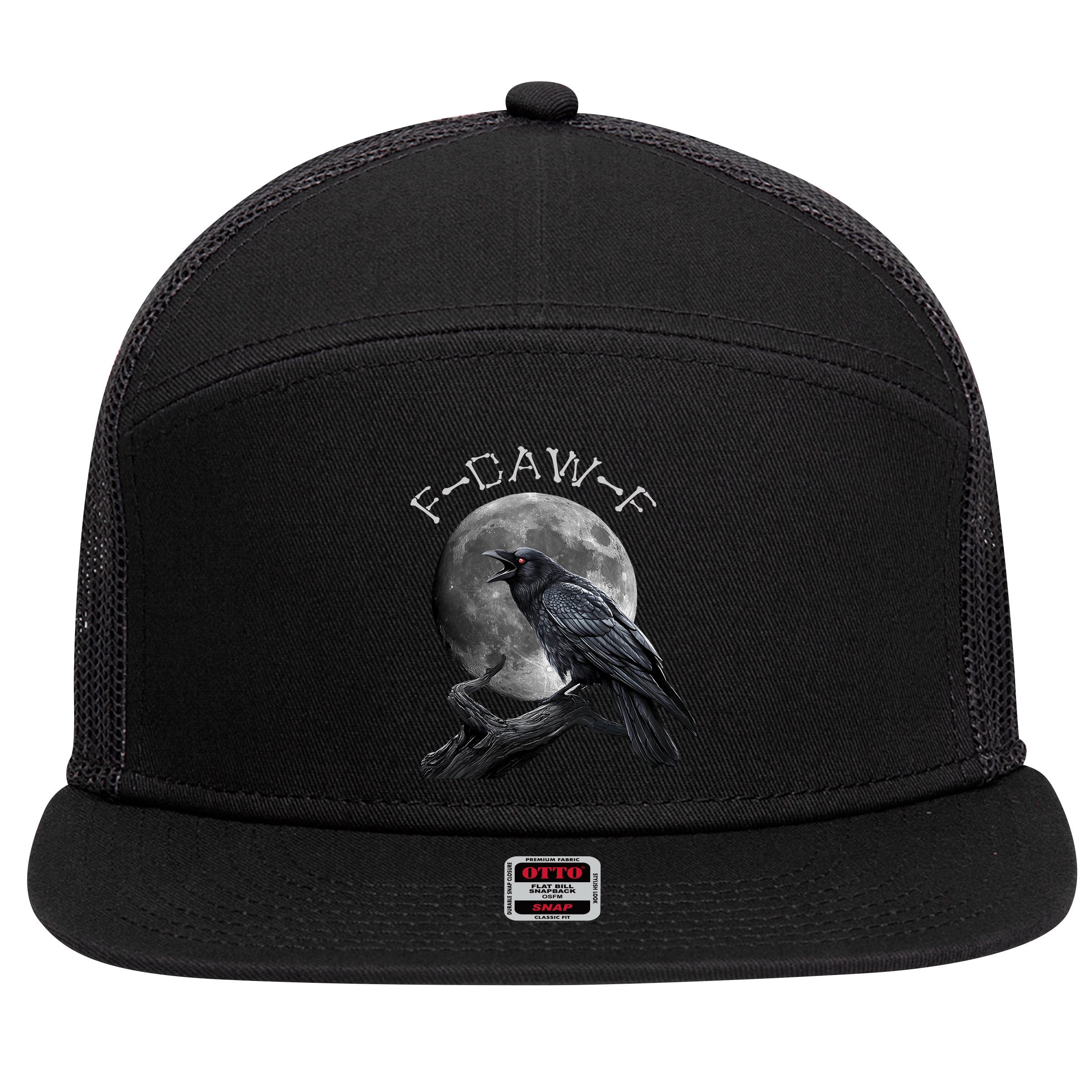 Black Crow, F-Caw-F Funny Black Bird Moon Bird Saying  7 Panel Mesh Trucker Snapback Hat