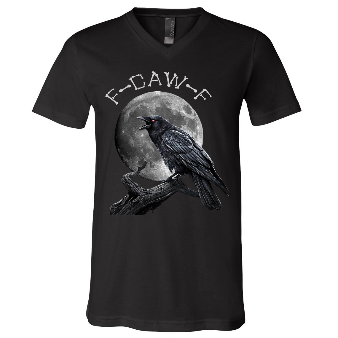 Black Crow, F-Caw-F Funny Black Bird Moon Bird Saying  V-Neck T-Shirt