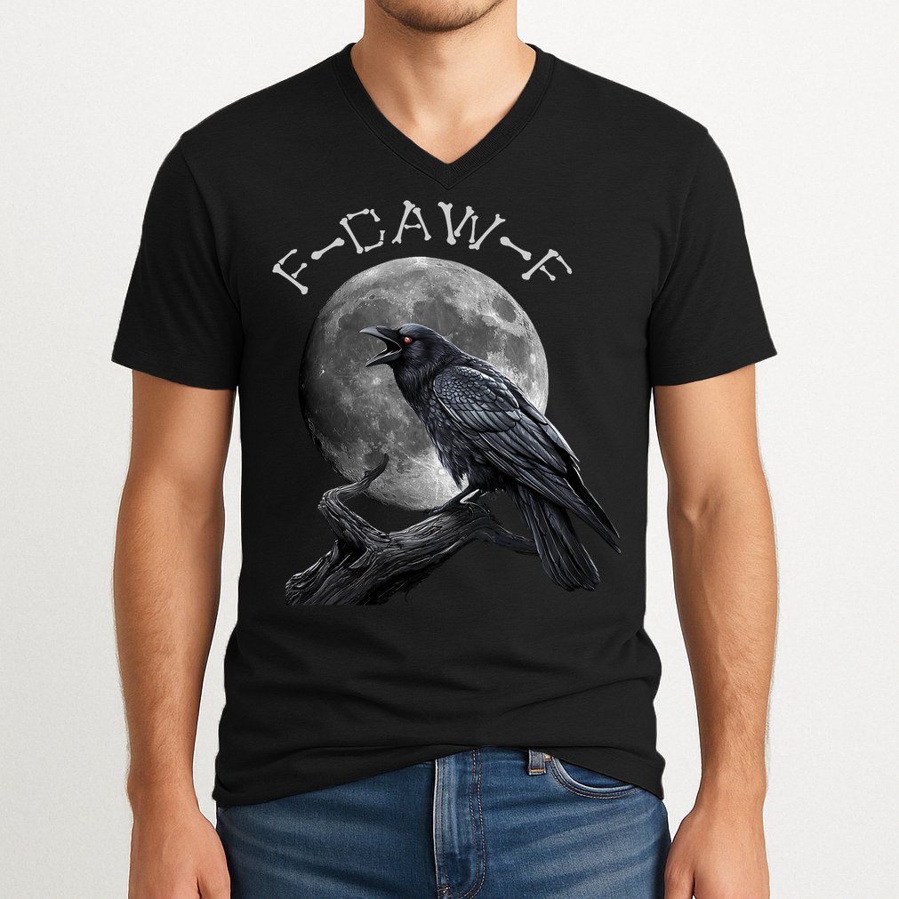 Black Crow, F-Caw-F Funny Black Bird Moon Bird Saying  V-Neck T-Shirt