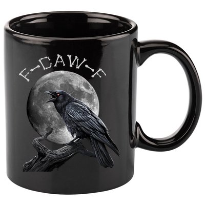 Black Crow, F-Caw-F Funny Black Bird Moon Bird Saying  11oz C Handle Ceramic Mug