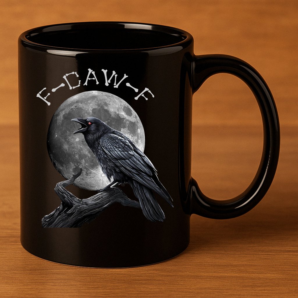 Black Crow, F-Caw-F Funny Black Bird Moon Bird Saying  11oz C Handle Ceramic Mug