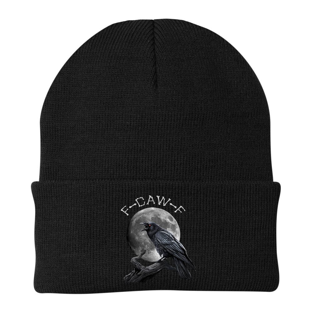 Black Crow, F-Caw-F Funny Black Bird Moon Bird Saying  Beanie