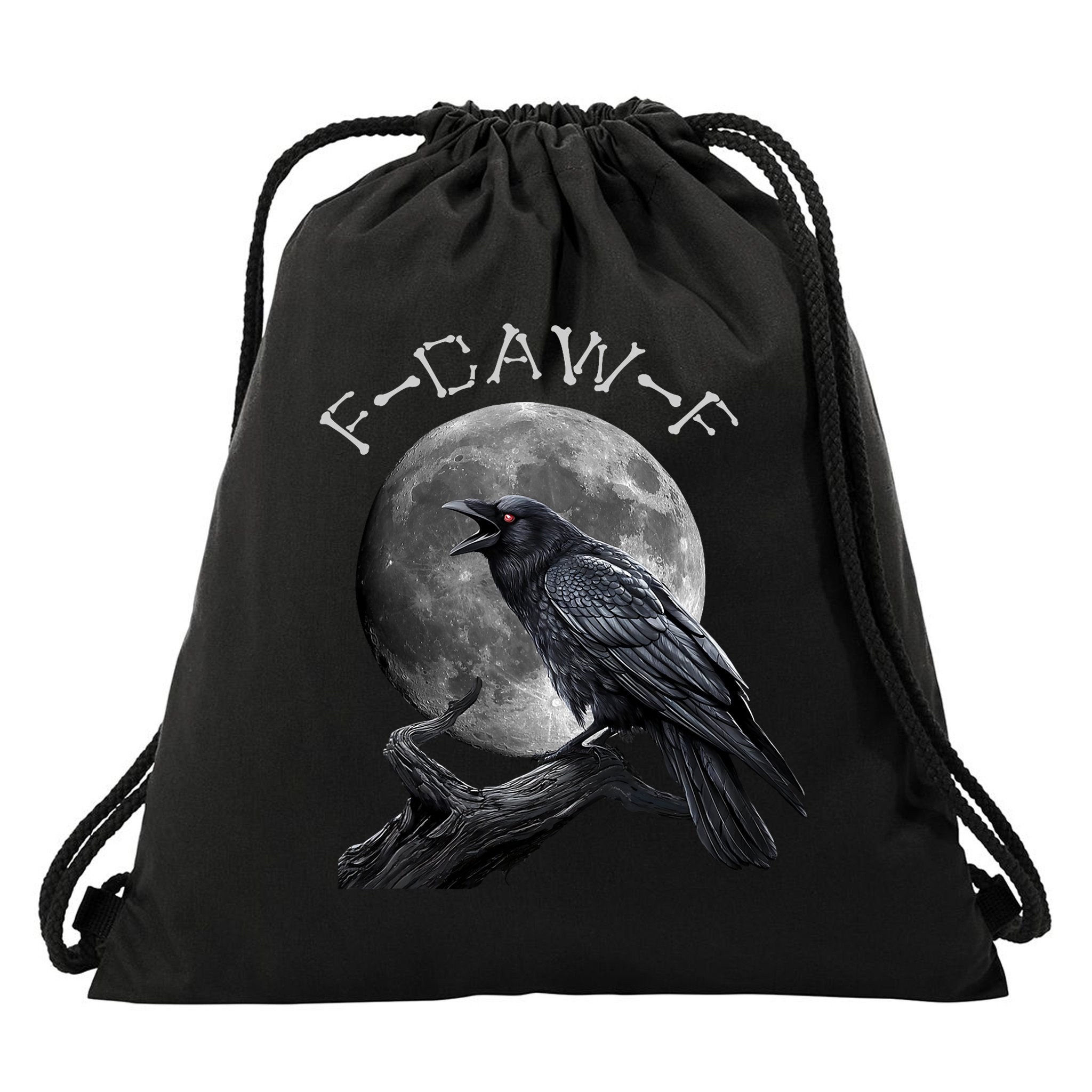 Black Crow, F-Caw-F Funny Black Bird Moon Bird Saying  Drawstring Bag