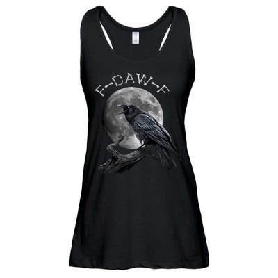 Black Crow, F-Caw-F Funny Black Bird Moon Bird Saying  Ladies Essential Flowy Tank