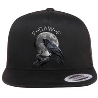 Black Crow, F-Caw-F Funny Black Bird Moon Bird Saying  Flat Bill Trucker Hat