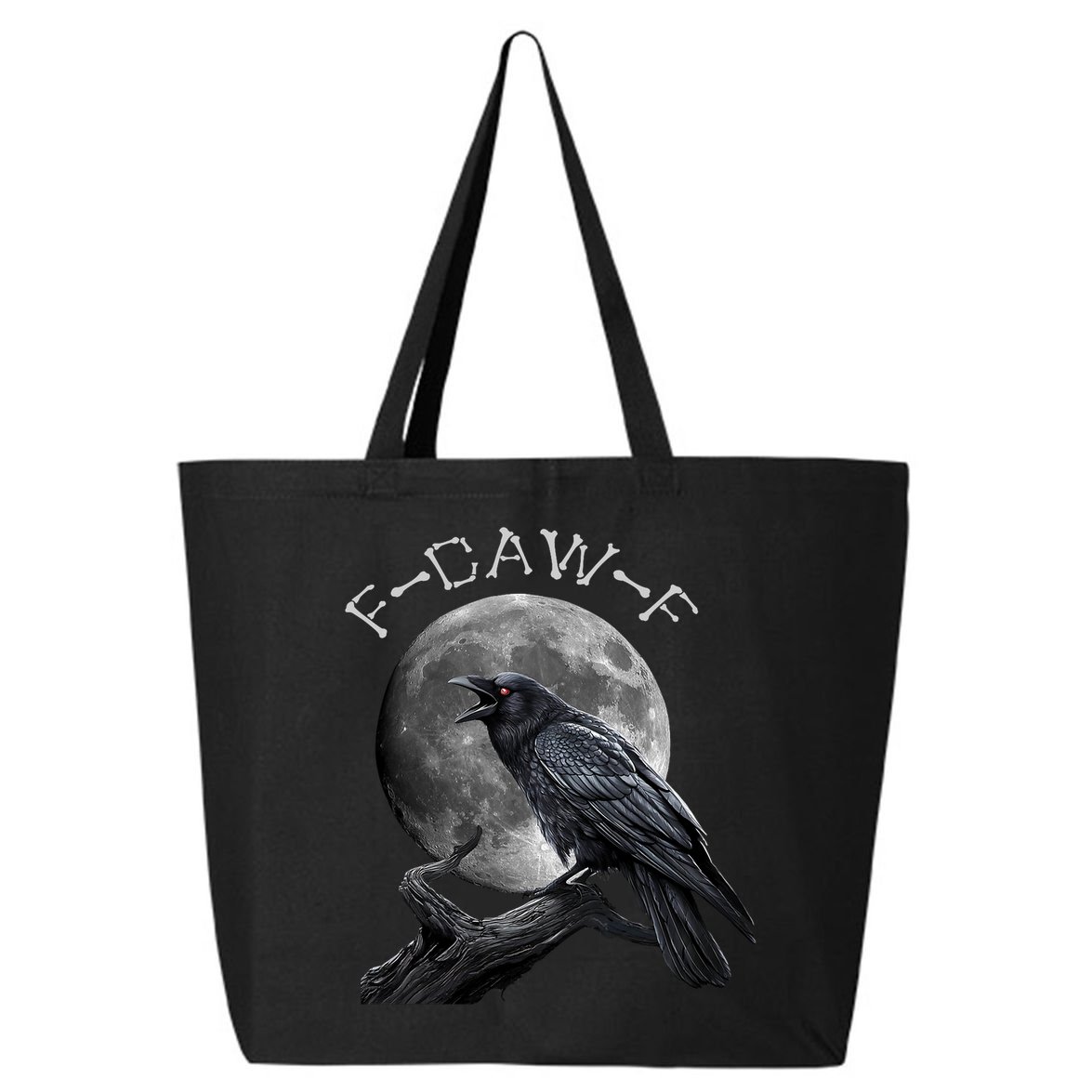 Black Crow, F-Caw-F Funny Black Bird Moon Bird Saying  25L Jumbo Tote