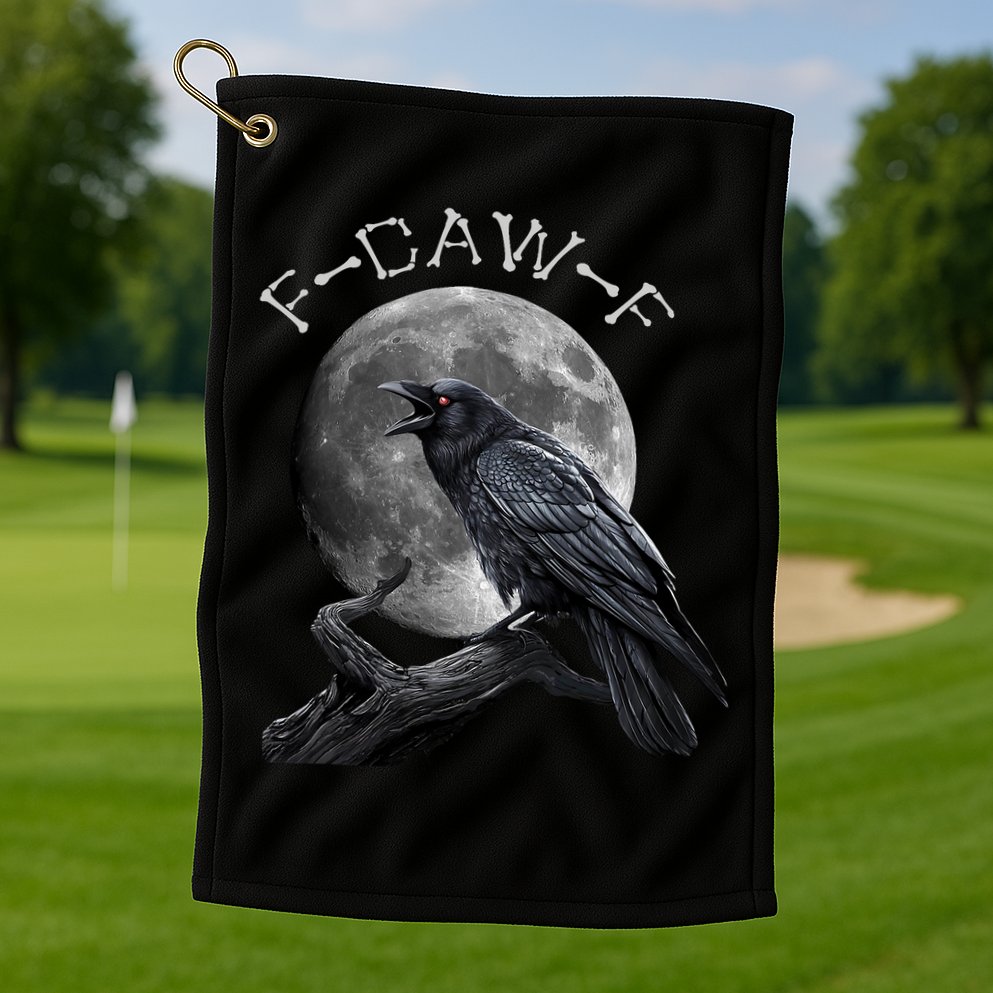 Black Crow, F-Caw-F Funny Black Bird Moon Bird Saying  Golf Towel