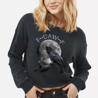 Black Crow, F-Caw-F Funny Black Bird Moon Bird Saying  Cropped Pullover Crew