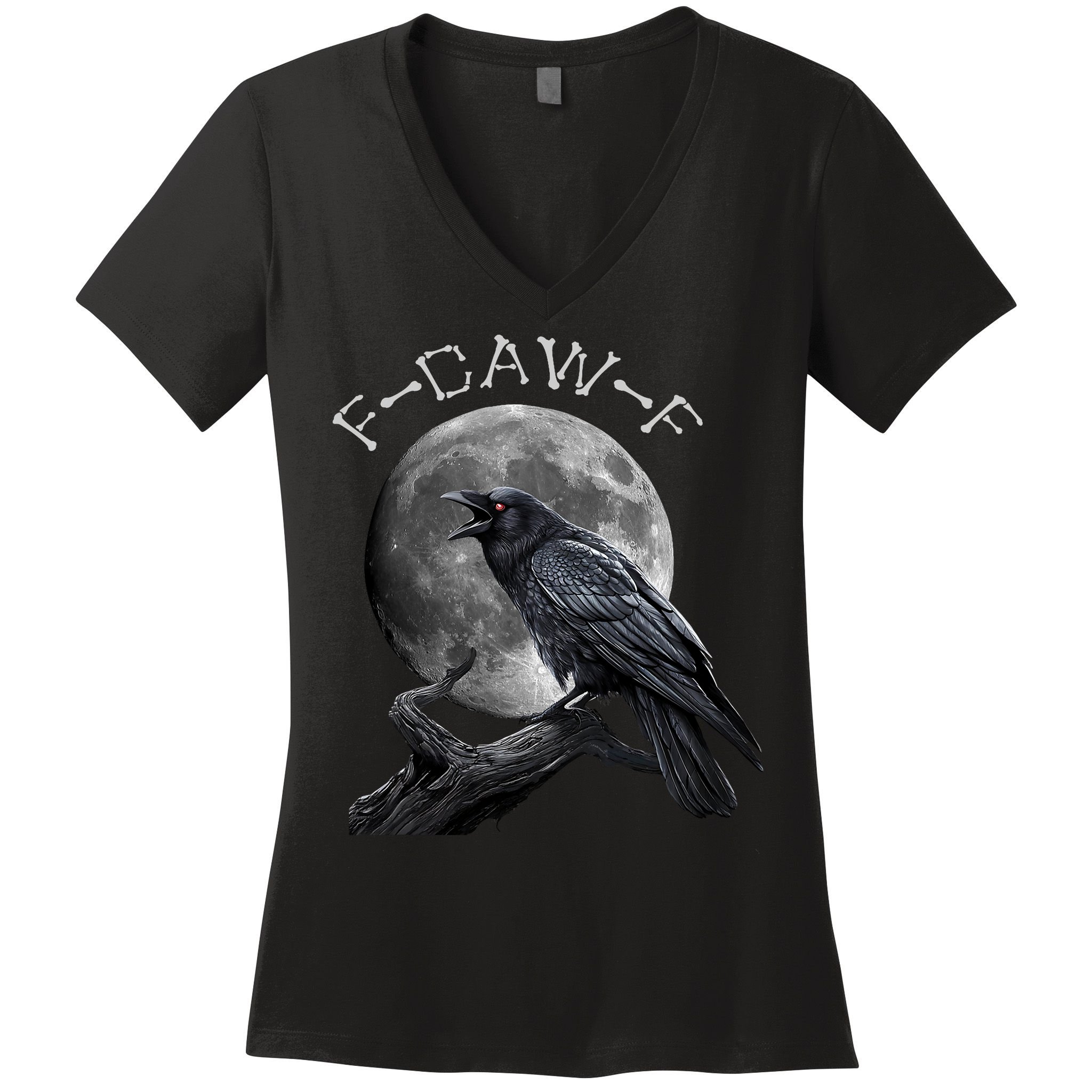 Black Crow, F-Caw-F Funny Black Bird Moon Bird Saying  Women's V-Neck T-Shirt