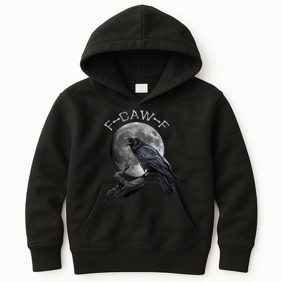 Black Crow, F-Caw-F Funny Black Bird Moon Bird Saying  Kids Hoodie