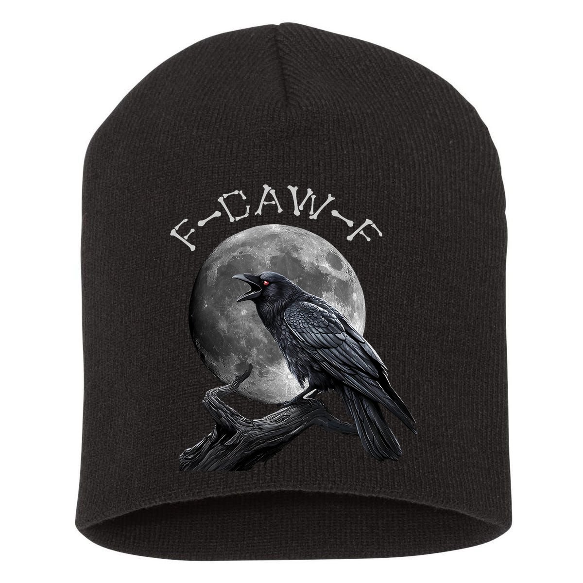 Black Crow, F-Caw-F Funny Black Bird Moon Bird Saying  Short Acrylic Beanie