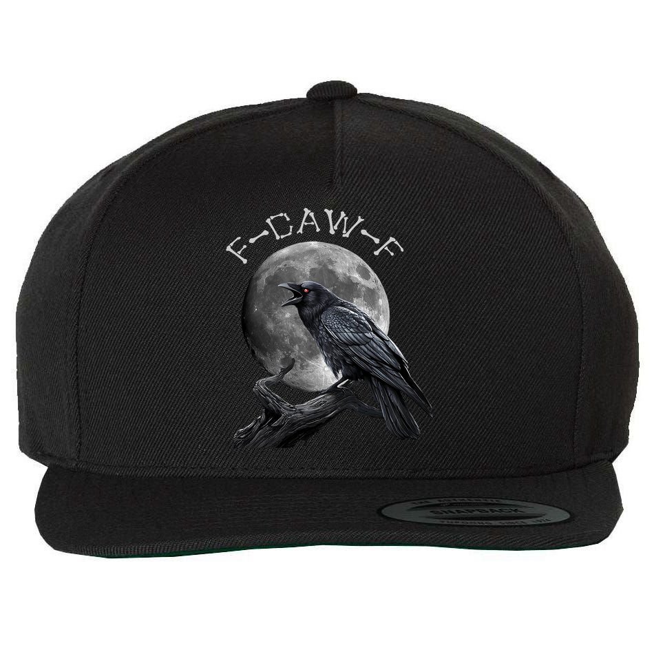 Black Crow, F-Caw-F Funny Black Bird Moon Bird Saying  Wool Snapback Cap