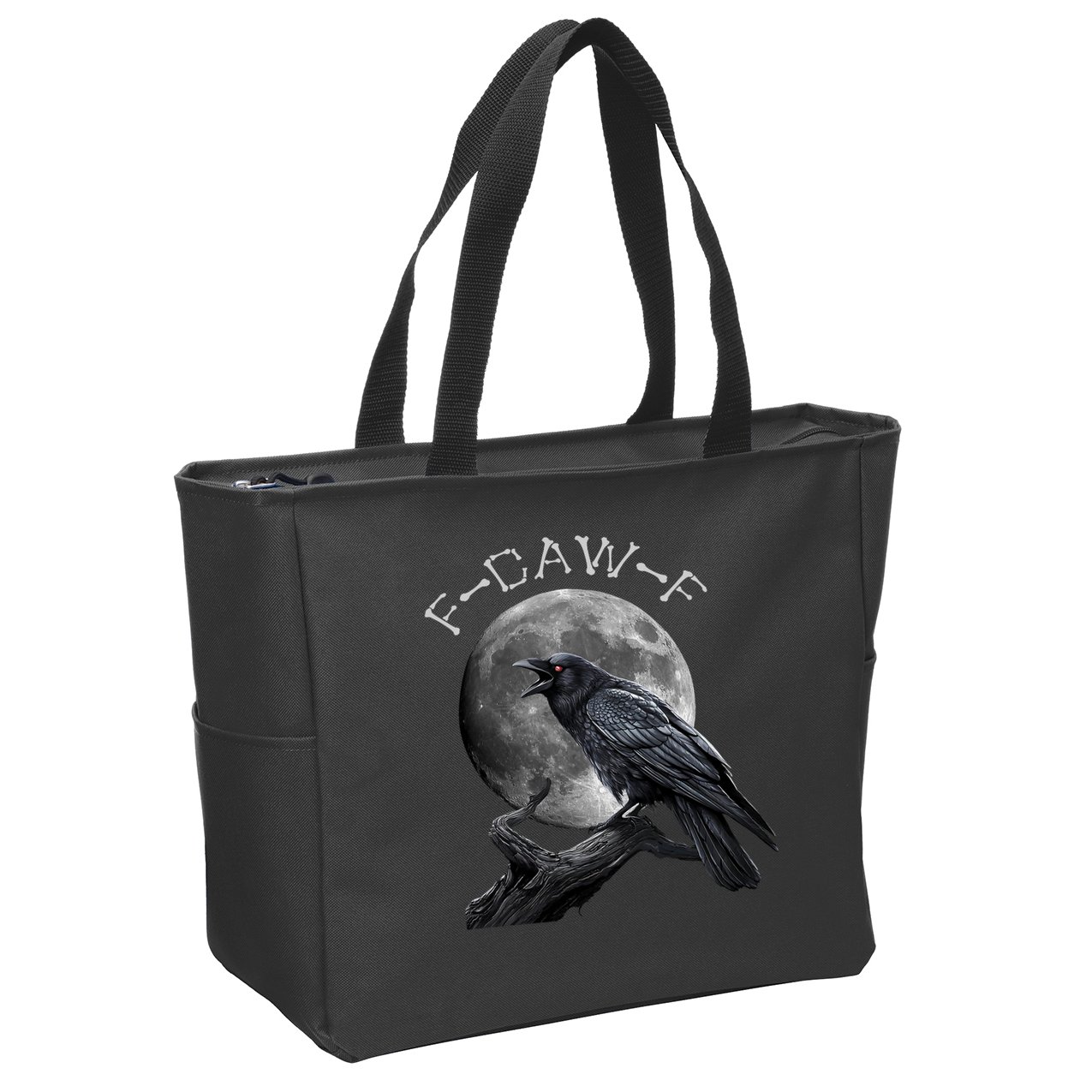Black Crow, F-Caw-F Funny Black Bird Moon Bird Saying  Zip Tote Bag