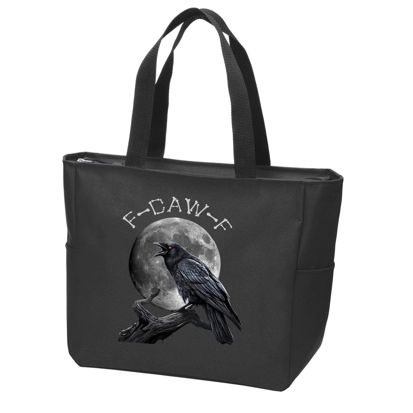 Black Crow, F-Caw-F Funny Black Bird Moon Bird Saying  Zip Tote Bag
