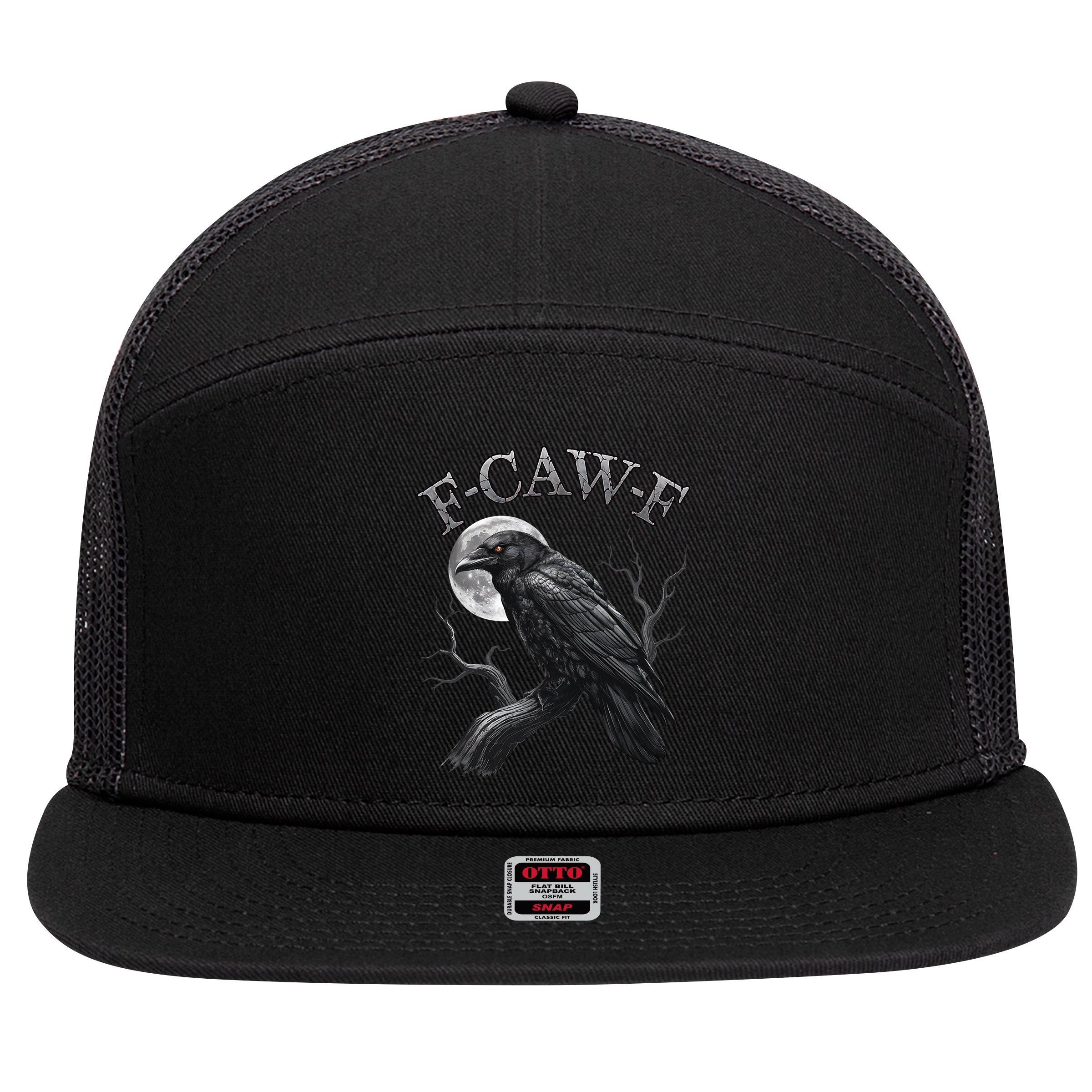 Black Crow, F-Caw-F Funny Black Bird Moon Gothic Adult Humor 7 Panel Mesh Trucker Snapback Hat
