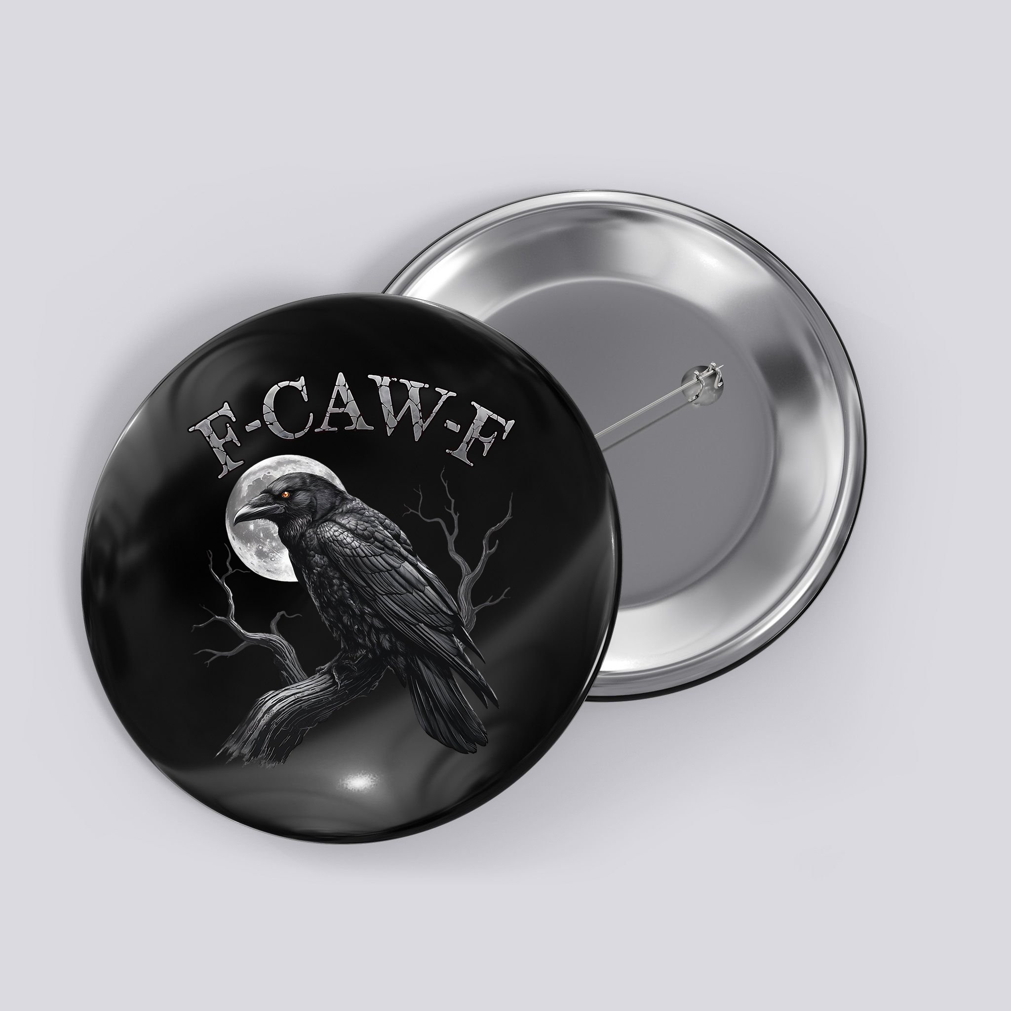 Black Crow, F-Caw-F Funny Black Bird Moon Gothic Adult Humor Button