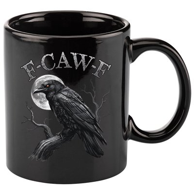Black Crow, F-Caw-F Funny Black Bird Moon Gothic Adult Humor 11oz C Handle Ceramic Mug