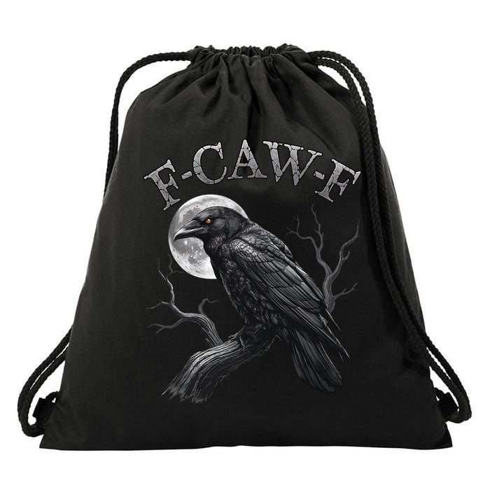 Black Crow, F-Caw-F Funny Black Bird Moon Gothic Adult Humor Drawstring Bag