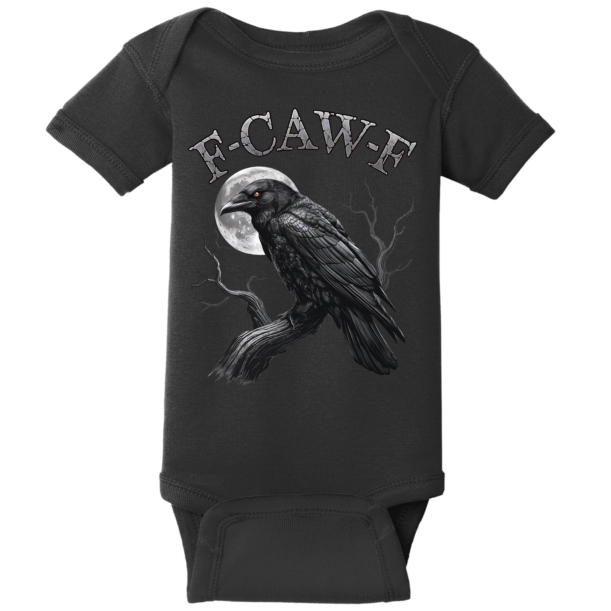 Black Crow, F-Caw-F Funny Black Bird Moon Gothic Adult Humor Baby Bodysuit