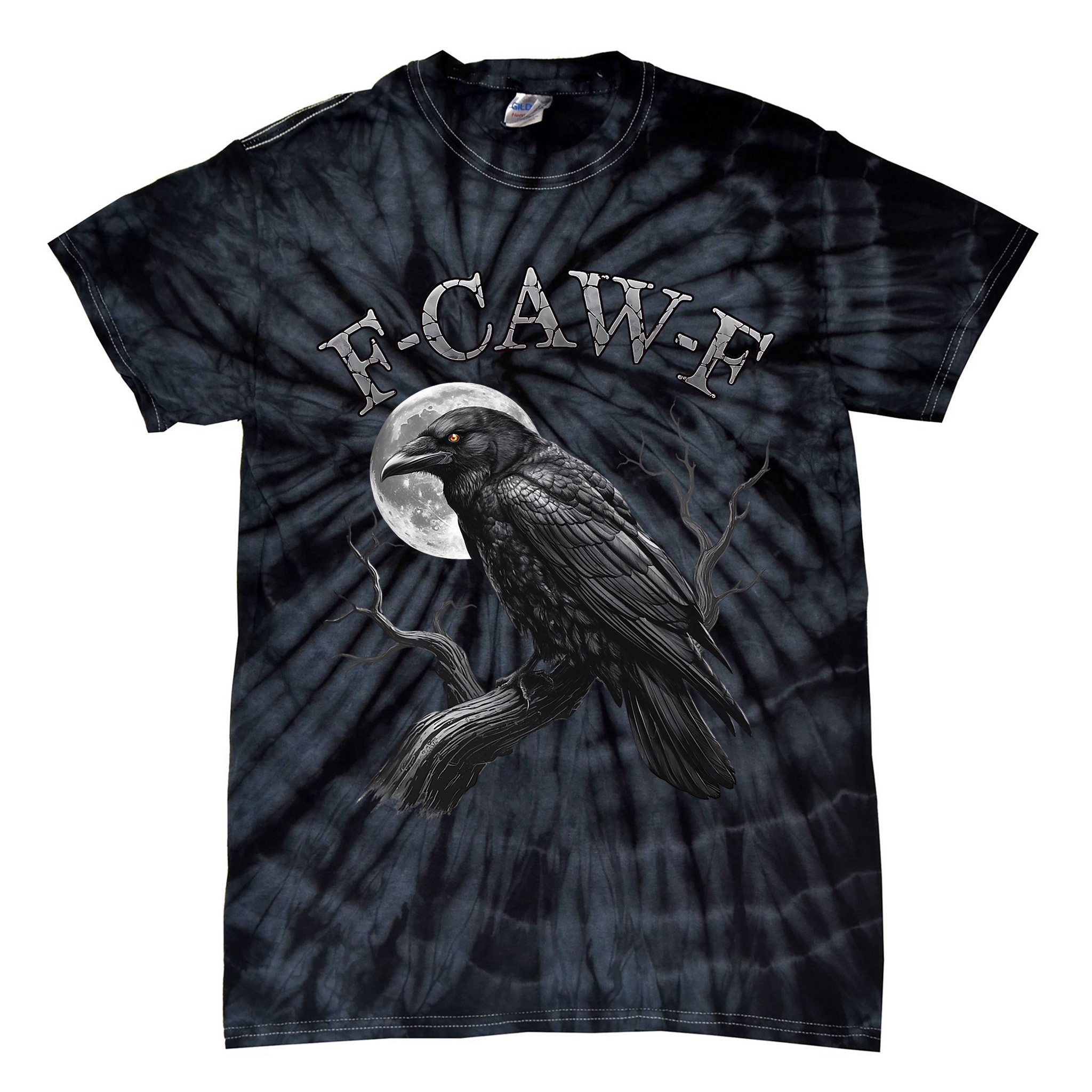Black Crow, F-Caw-F Funny Black Bird Moon Gothic Adult Humor Tie-Dye T-Shirt