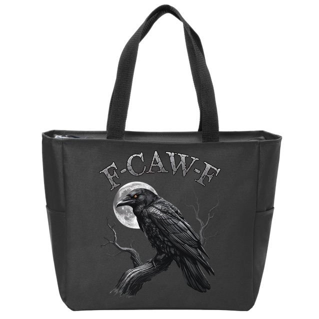 Black Crow, F-Caw-F Funny Black Bird Moon Gothic Adult Humor Zip Tote Bag